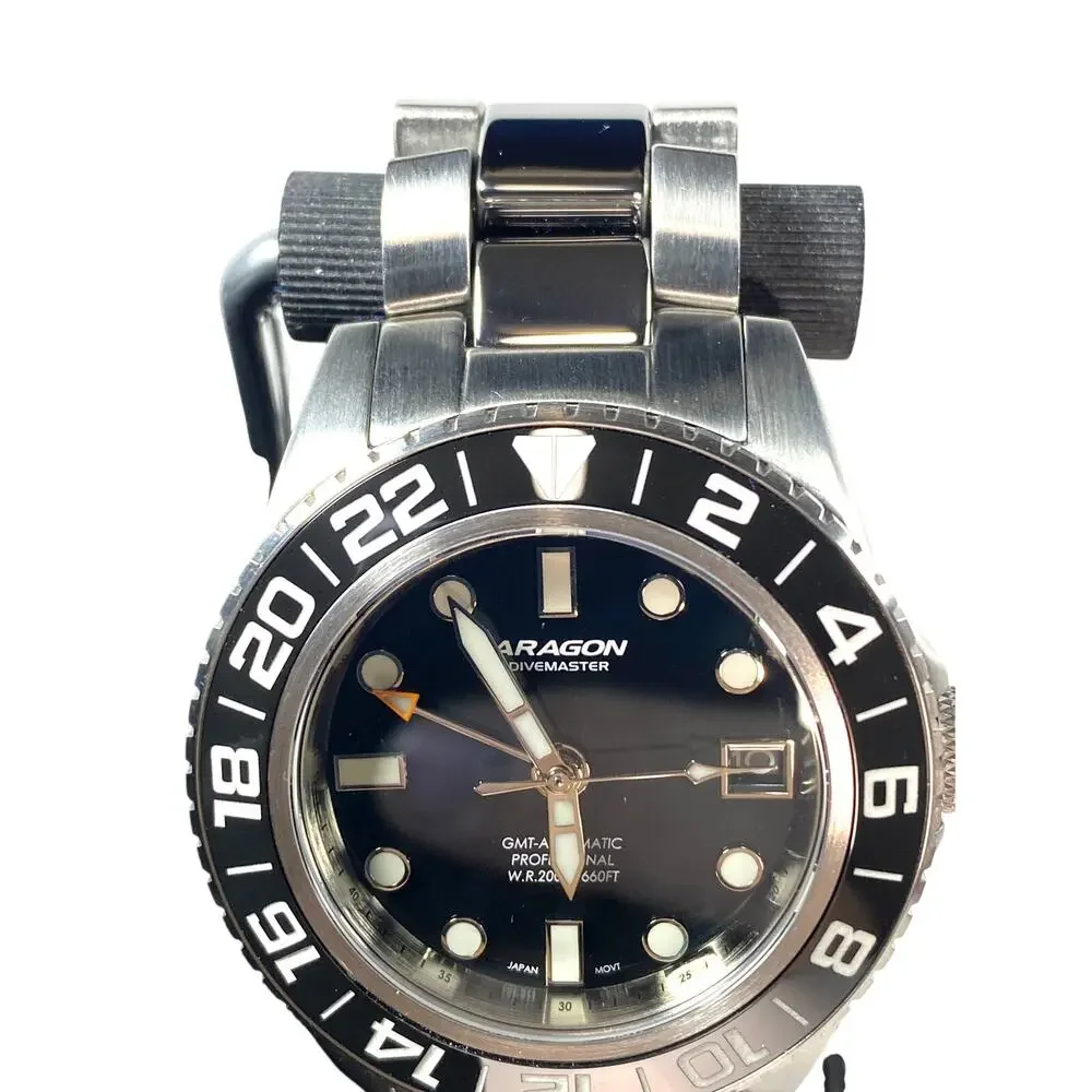 Aragon Divemaster GMT NH34 Automatic Watch Black Dial 40mm WR Travel Utility IOB